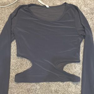 long sleeve nylon cut out crop